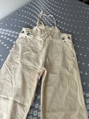 Kapital Cream Canvas Bib Overalls with Black Grommets